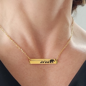 Mom Necklace Mothers Day Gift Mama Elephant Calf Necklace Baby Calves Mama Jewelry Gold Bar Necklace Mother Necklace New Mom Baby image 2