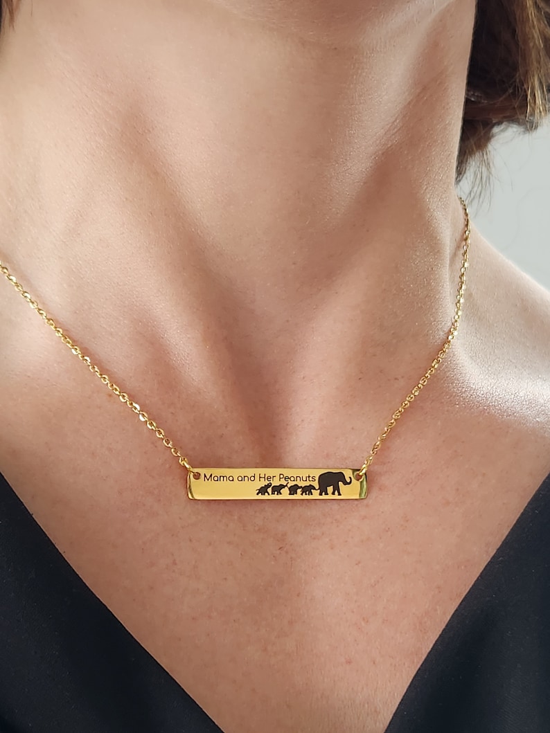 Mom Necklace Mothers Day Gift Mama Elephant Calf Necklace Baby Calves Mama Jewelry Gold Bar Necklace Mother Necklace New Mom Baby image 2