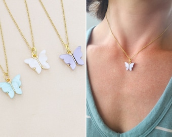 Butterfly Necklace • Easter Basket Gift • Pastel Spring Jewelry • Little Girl Birthday Gift • Sister BFF Small Charm Flower Girl Gift