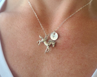 Horse Gift • Sterling Horse Necklace • Personalized Initial • Pony Birthday Gift • Horse Lover • Mare Stallion Little Girl Equestrian 4H