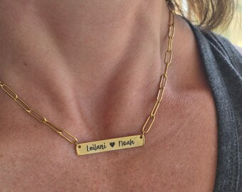 Clip Chain Engraved Gold Bar - Custom Name Necklace