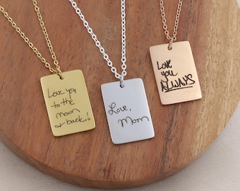 Actual Handwriting Necklace: Signature Note, Rectangle Waterproof Charm