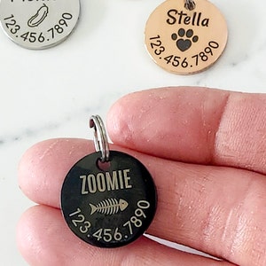 Cat Tag Small Pet Tag Custom Cat Lover Gift Personalized Icon Emoji Silver Pet ID Kitty Tag Cat ID Personalized Name Number