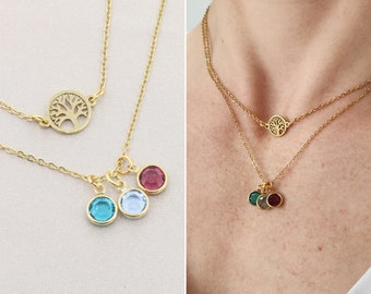 Family Tree Necklace Set • Mom Layering Chains • Birthstone Necklace • Gold Layering Necklaces • Mothers Day Gift • Custom Birthstones