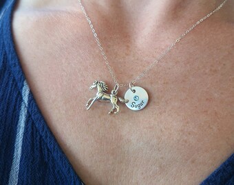 Sterling Silver Horse Necklace • Personalized Little Girls Name • Birthstone Crystal Pony Birthday Gift • Pet Horse Lover Gift Riding Lesson