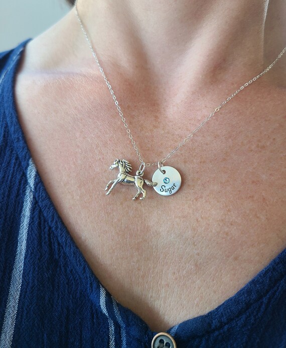 Horse necklace with birthstone deals