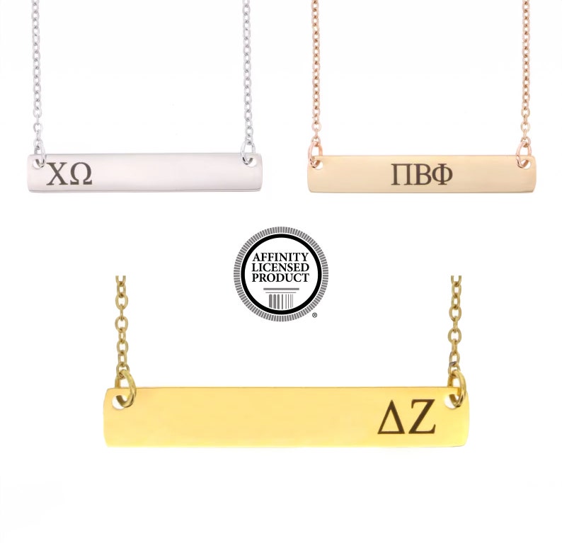 Sorority Gift Big Sister Necklace Rose Gold Sorority Necklace Little Sister Personalized Rush Gift Engraved Greek Letter Alpha Gamma image 1