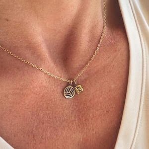 Custom Volleyball Necklace: Bubble Initial, Girls Team Player Gift
