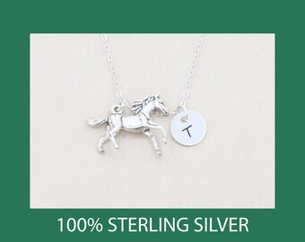 Sterling Horse Necklace Personalized Initial Pony Birthday Gift Horse Lover Gift Riding Lessons Mare Stallion Little Girl Equestrian Mustang