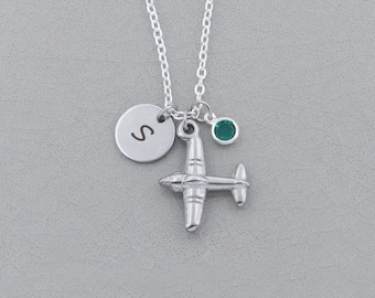 Custom Airplane Necklace: Personalized Silver Initial, Travel Charm