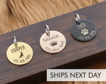 Pet Tag, Dog Tag for Dog, Gift for Pet Owner, Round, Name and