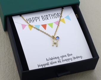 Birthday Necklace Custom Initial Necklace: Mini Birthstone Personalized Pave Crystal