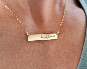 Signature Bar Actual Handwriting Necklace • Sterling Silver Horizontal Bar • Gold Custom Signature • Personalized Bar Charm • Family Gift