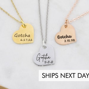 Gotcha Necklace • Adoption Jewelry Custom Date • Birth Mother Adoptive Child • Gotcha Day Gift • Large Heart Pendant • Mom Mothers Day Gift