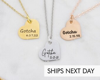 Gotcha Necklace • Adoption Jewelry Custom Date • Birth Mother Adoptive Child • Gotcha Day Gift • Large Heart Pendant • Mom Mothers Day Gift