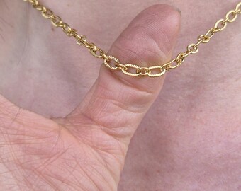 Textured Cable Chain - PVD 18K Gold Plated Thick Waterproof Stainless Steel