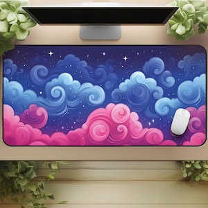 Grand tapis de bureau de jeu - Tapis de souris ciel nocturne pour des jeux confortables, décoration de bureau étoilée, tapis de souris fantaisie minuit, équipement de streaming coloré