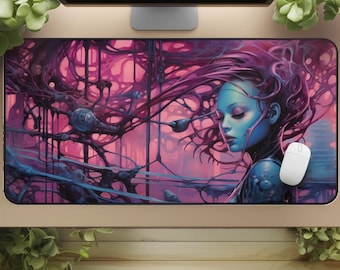 Cyberpunk Gaming Desk Mat: Biomechanical Sci-Fi Mouse Pad