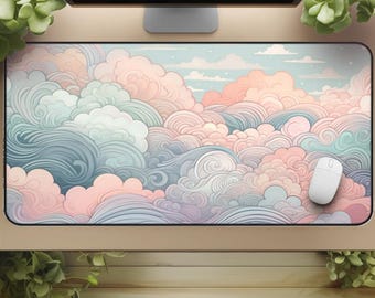 Pastel Cloudscape Desk Mat: Ethereal Streaming Decor