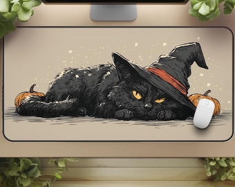 Halloween Desk Mat: Black Cat Mousepad - Witchy Gaming Playmat