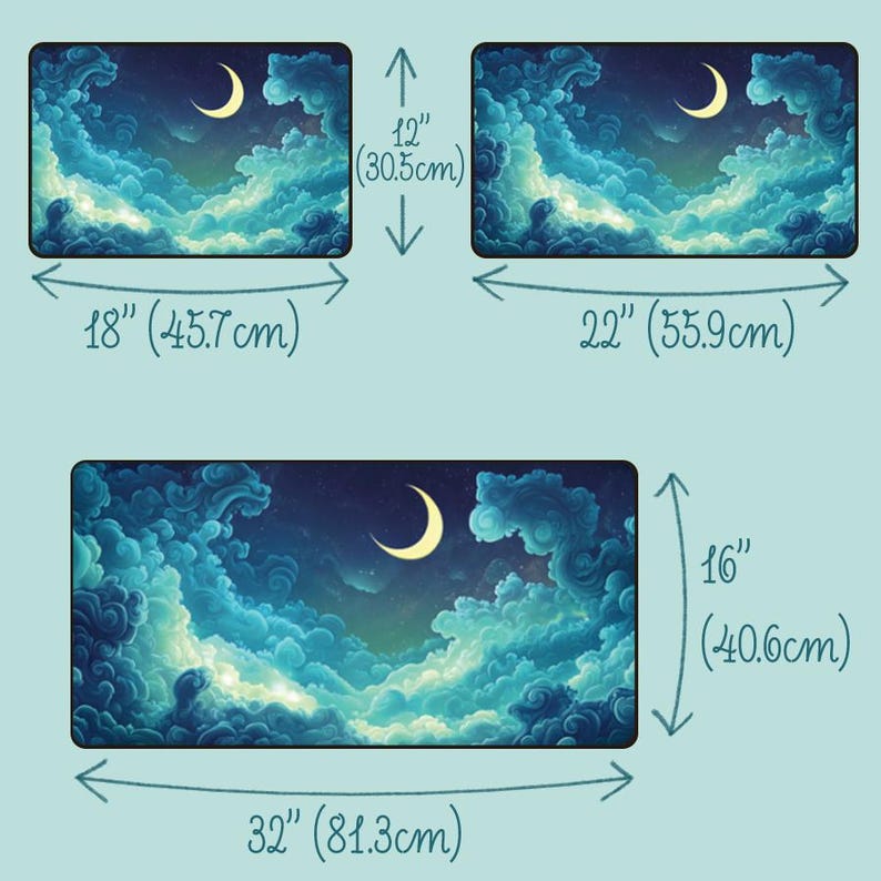 Large gaming desk mat - Moon, Clouds and Stars - Cloudscape for Cosy Night Gaming image 8