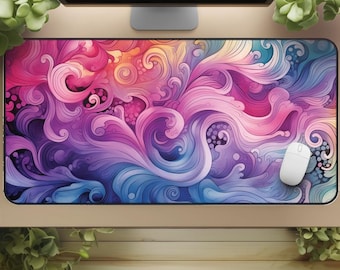 Vibrant Swirl Desk Mat: Creative Rainbow Colored Mouse Pad