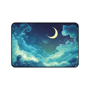 Large gaming desk mat - Moon, Clouds and Stars - Cloudscape for Cosy Night Gaming image 4
