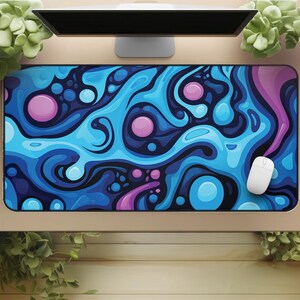 Liquid Pattern Desk Mat - Blue and Pink Abstract Mouse Pad for Colorful Gaming Decor