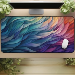 Colorful desk mat - Rainbow feather mouse pad