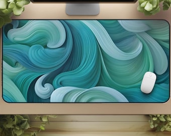 Ocean Teal Desk Mat: Large Turquoise Swirl Mouse Pad for Cozy Setups