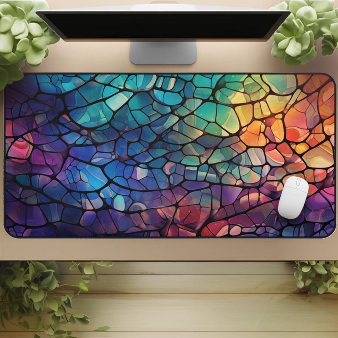 Stained Mat Rainbow Stained Glass Desk Mat: Large Abstract Gaming Playmat - Etsy