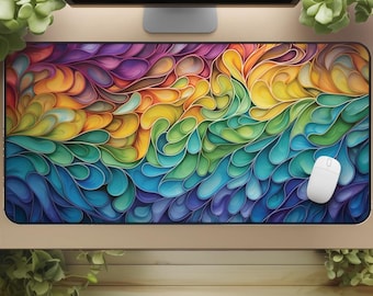 Abstract Desk Mat - Colorful Rainbow Swirls - Bright Mouse Pad for Gaming or Cubicle Decor