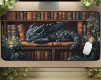 Baby Dragon Desk Mat: Fantasy Library Decor for Book Lovers, Booktok