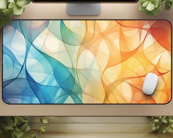 Abstract Swirl Desk Mat: Colorful Rainbow Gradient, Large Gaming Playmat