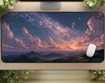 Galaxy Sunset Gaming Desk Mat: Cosmic Milky Way, Starry Sky