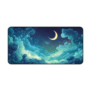 Large gaming desk mat - Moon, Clouds and Stars - Cloudscape for Cosy Night Gaming image 2