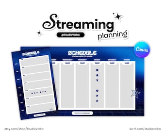 Blue Retro Stream Schema | Retro Blue Stream Schema | Stream plannen | Streamschema | Canva Template voor Twitch & YouTube