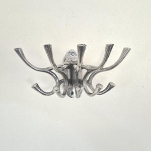 Vintage style rustic metal wall mounted 5 way captains coat hook with 10 hooks - W28.5cm