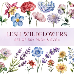 Wildflowers Clipart Bundle, Boho Wedding Clipart PNG, Watercolor Summer Flowers, Colorful Bouquets, Watercolor Floral Elements SVG PNG
