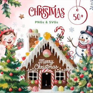 50 kerst clipartbundel, winter aquarel png SVG clipart set, kerstversiering kaarten maken, junk journal, plakboekafbeeldingen