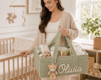 Personalized Baby Caddy Organizer, Custom Name Diaper Caddy, Baby Shower Gift, Nursery Storage Basket, Newborn Gift, New Mom Gift