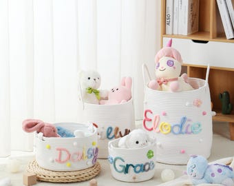Custom Embroidered Baby Basket，Christmas Gift ,Baby Gift ,Baby Shower Gift,Baby Basket,Cotton Knitted Nursery Basket ,Toy Organizer