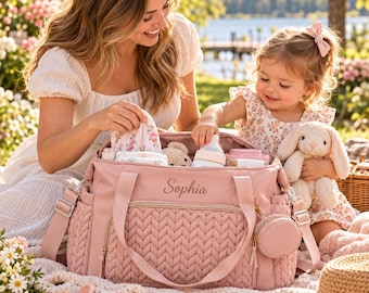 Personalized Diaper Bag with Name, Embroidered Mommy Bag, Large Capacity Baby Bag, Custom Mom Gift, Baby Shower Gift