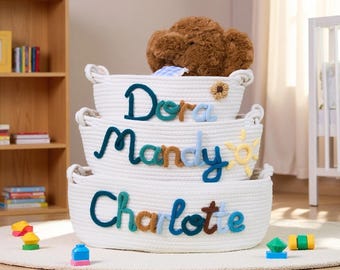 Personalized Handmade Basket, Baby Name Basket,Baby Shower Gift Basket, Baby Gift, Rope Cotton Gift Basket, Storage Basket, Toy Organizer