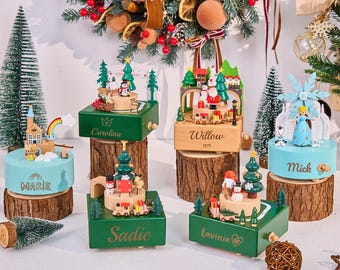 Caja de música navideña personalizada para niños, caja de música con nombre grabado, regalo para baby shower, caja de música navideña para bebé, recuerdo para bebé.