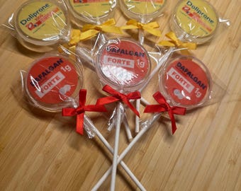 Lecca lecca personalizzati Dafalgan, Doliprane, viagra, ketamina, morfina, xanax