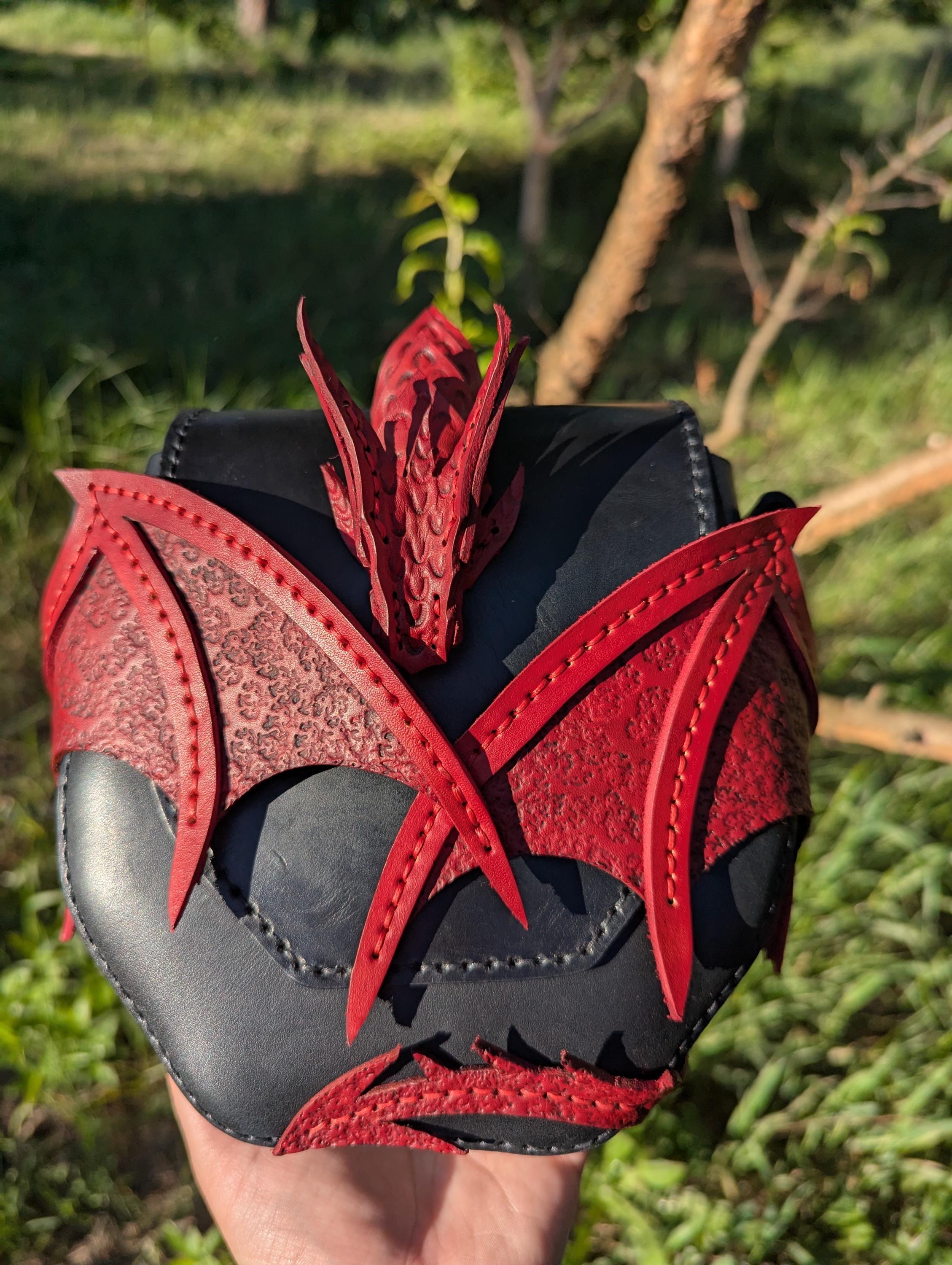 Handmade Leather Dragon Purse Shoulder Bag Mystical Unique