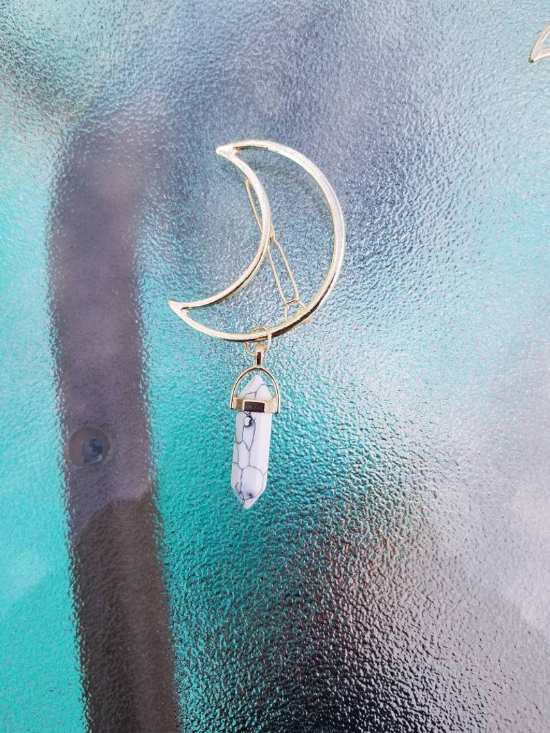 Phases of the Moon Goldtone Moon Barrette with stone