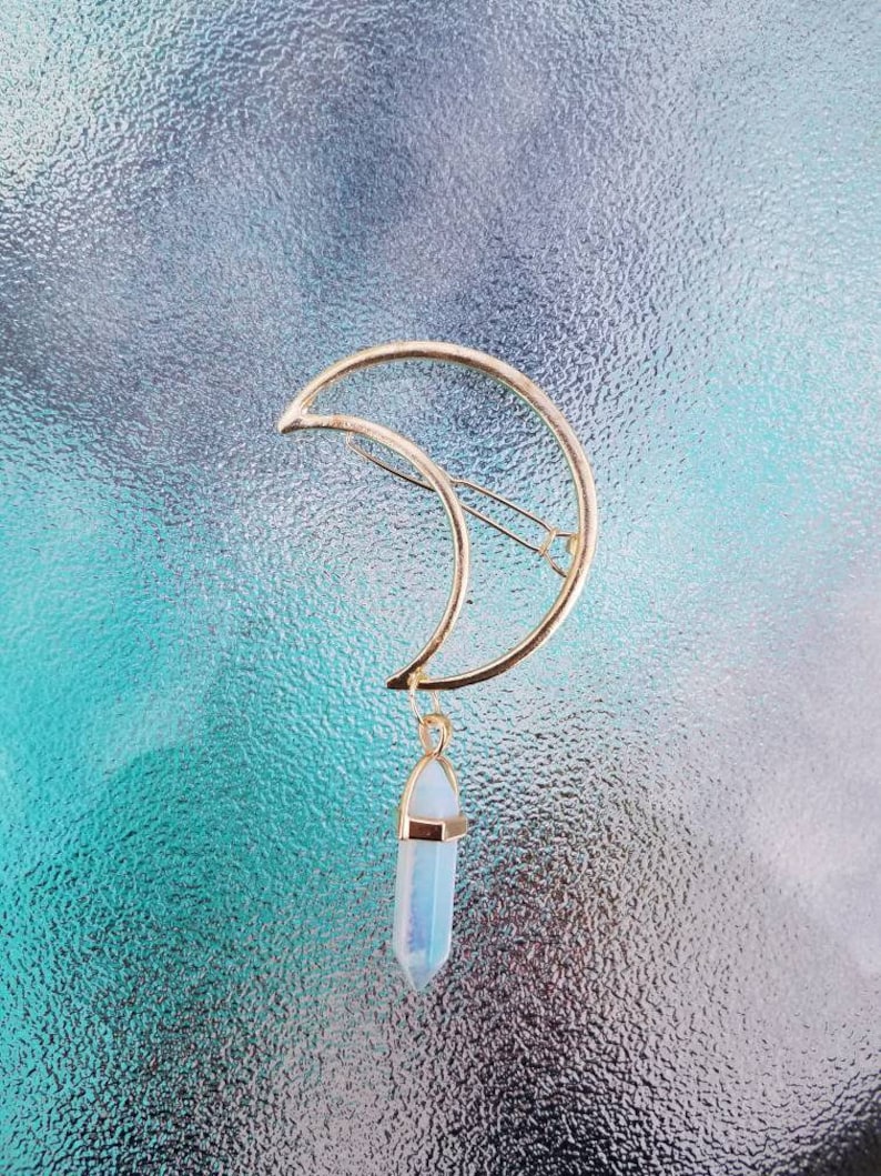 Phases of the Moon Goldtone Moon Barrette with stone