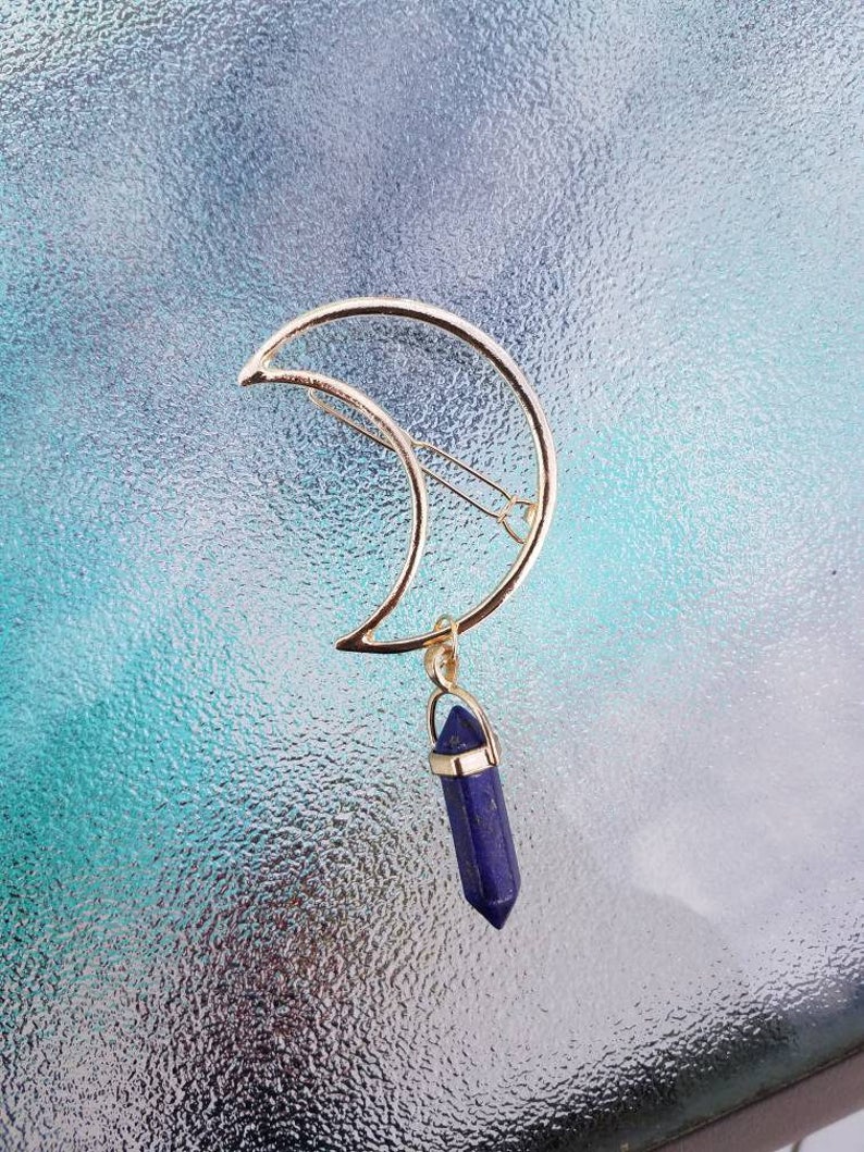 Phases of the Moon Goldtone Moon Barrette with stone
